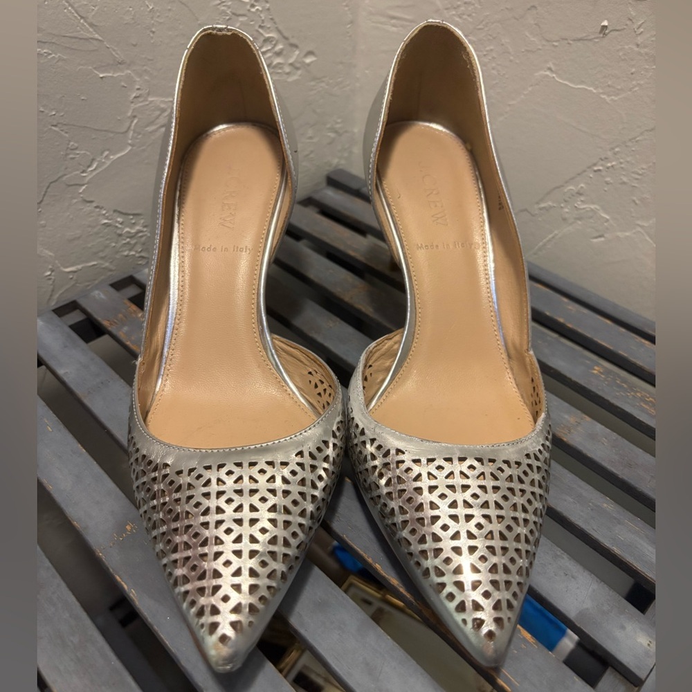 J. Crew Silver Cutout Heels